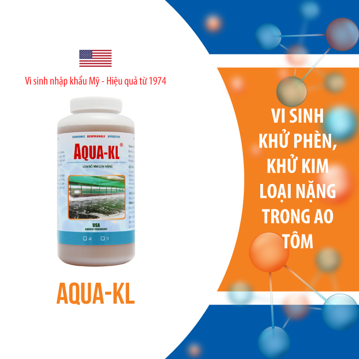 AQUA-KL - Vi sinh HẠ PHÈN, KHỬ KIM LOẠI NẶNG trong ao nuôi thủy sản - Chai 1 quarter (≈ 1 lít)