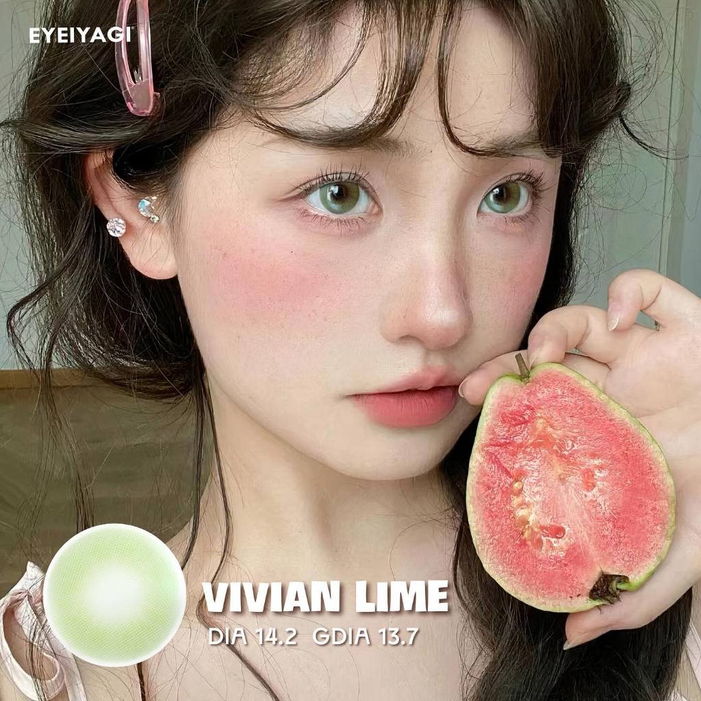 Kính áp tròng EYEIYAGI lens vàng chanh Vivian Lime chất liệu Silicone Hydrogel cận 3 tháng độ cận 0-8 DIA 14.2mm | 1 Chiếc