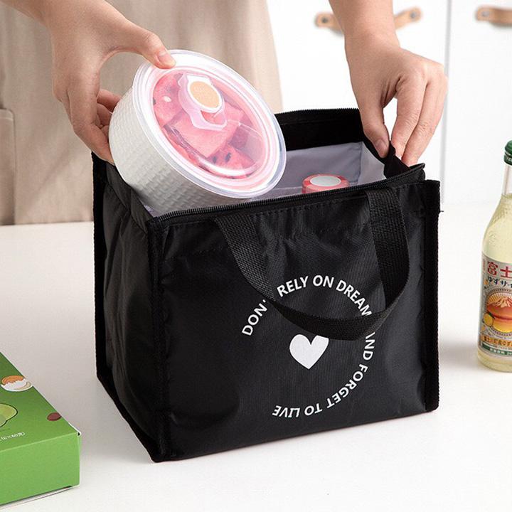 Túi giữ nhiệt đựng hộp cơm đồ ăn cho văn phòng học sinh phiên bản cao cấp màu đen HL2