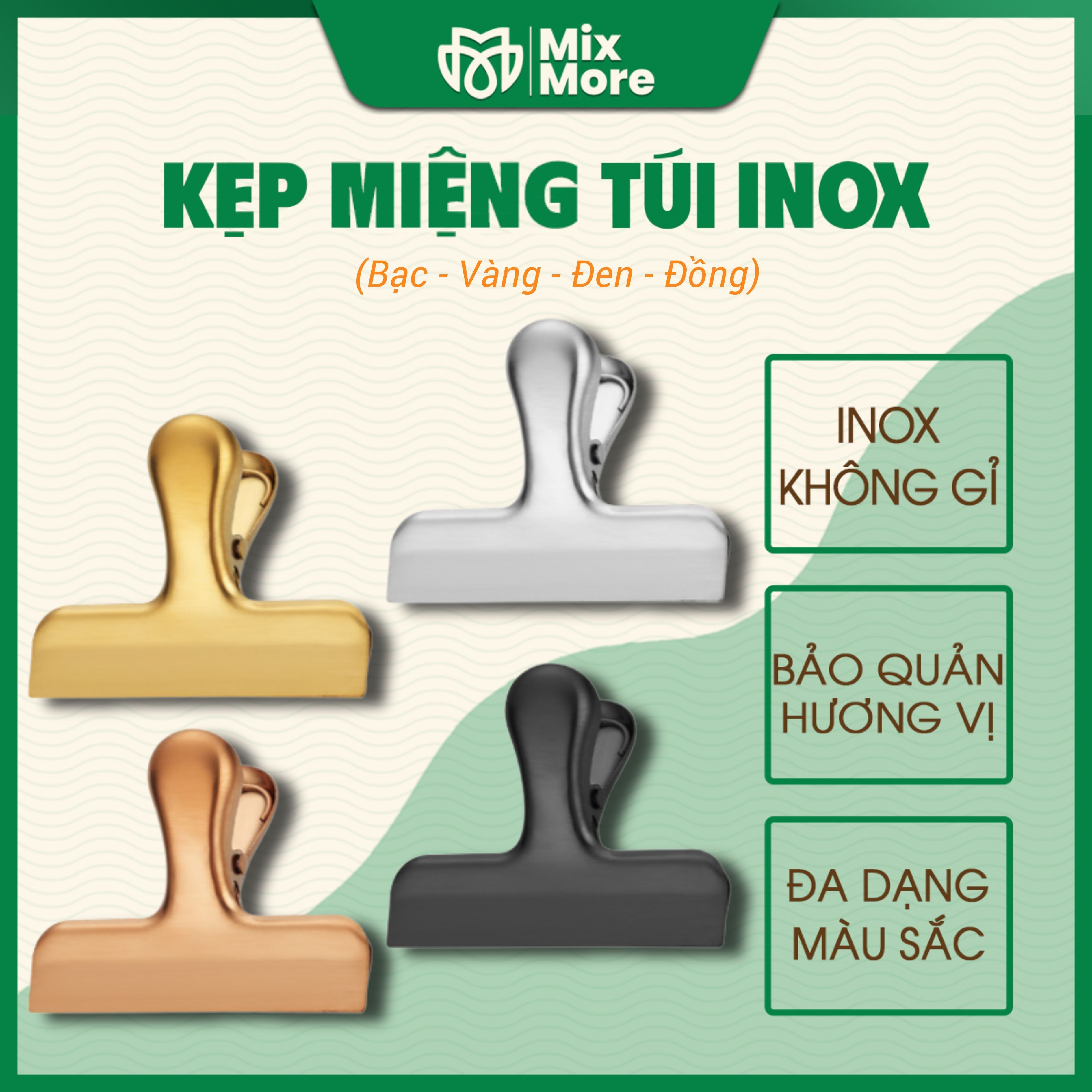 Kẹp miệng túi inox không gỉ, kẹp niêm phong thực phẩm, đồ ăn vặt, kẹp giấy, ảnh đa năng Mixmore