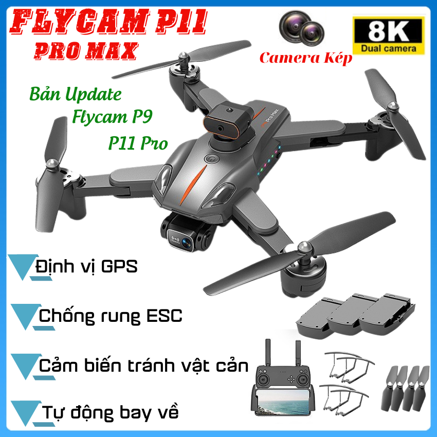 [Bản Nâng Cấp 2024] Plycam điều khiển từ xa P11 Pro Max, Flycam mini giá rẻ, Máy bay camera Flycam, Máy bay điều khiển từ xa 4 cánh có cảm biến tránh vật cản, trang bị camera kép 8K, chống va chạm