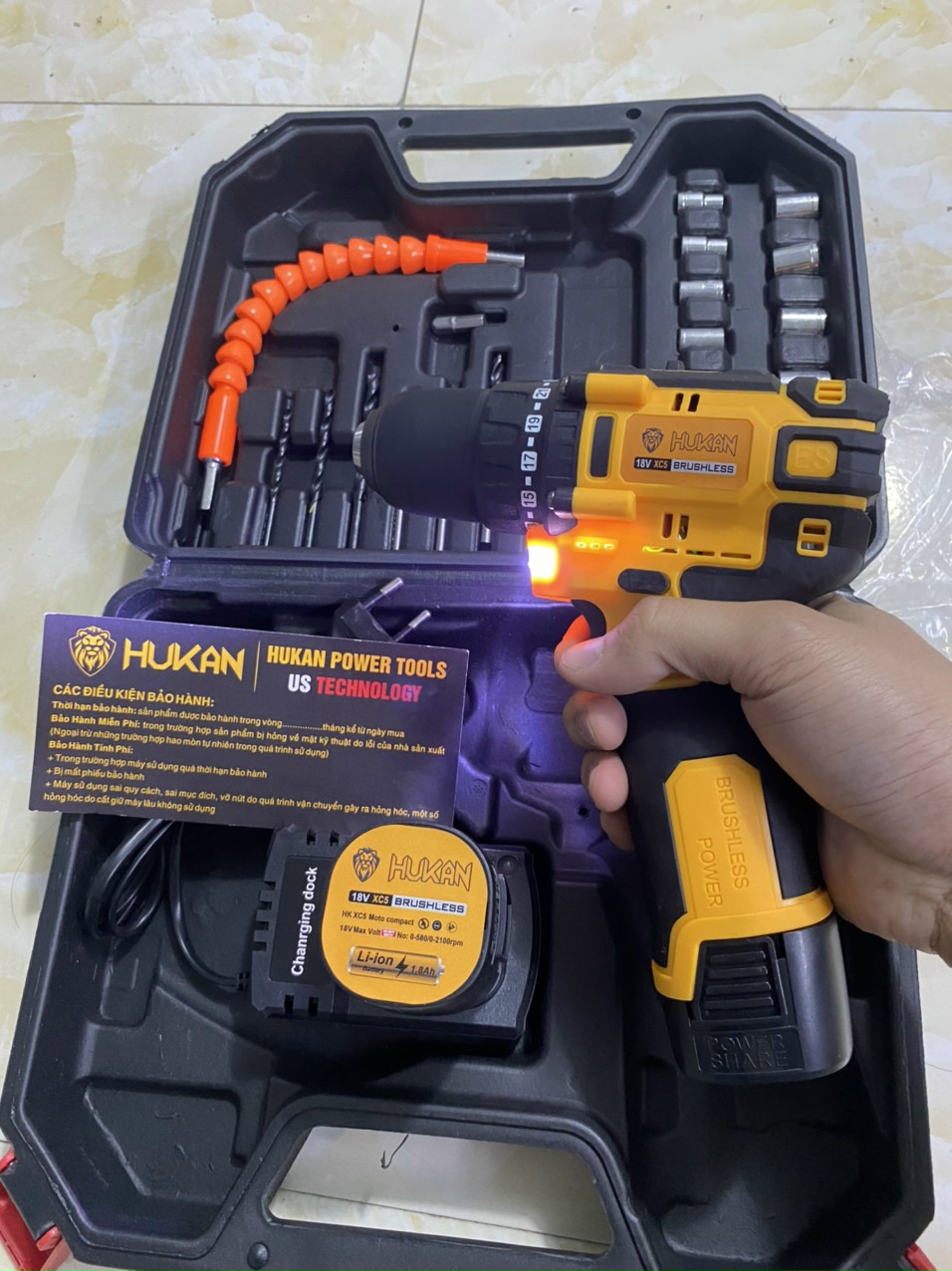 [CHÍNH HÃNG] Máy Khoan Pin HUKAN 18V Pin 4 Cell , Hàng Không Chổi Than