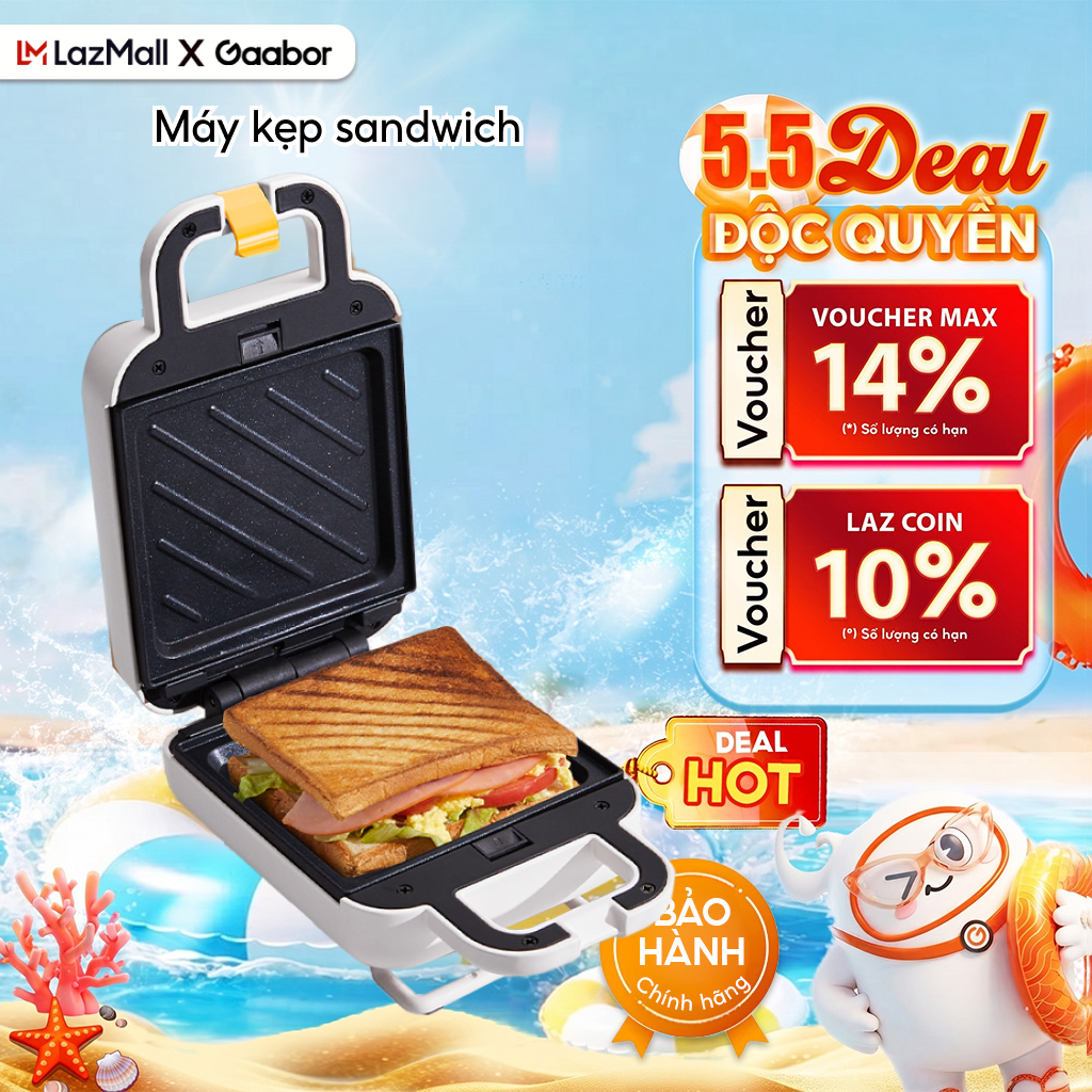 [HỎA TỐC HCM] Máy kẹp bánh mì sandwich SM60M-WH01A/ EH-M02A  GAABOR nướng bánh mì rán trứng nướng thịt tiện dụng cho bữa sáng - Bảo hành 12 tháng 1 đổi 1