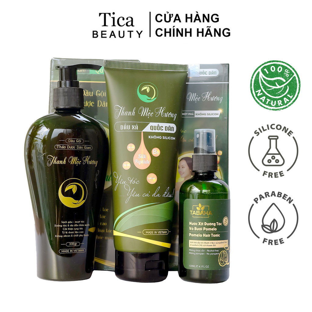 Bộ Dầu gội Dầu xả Thanh Mộc Hương và Xịt dưỡng tóc tinh dầu bưởi Tabaha 120ml ngăn rụng tóc từ thảo mộc thiên nhiên