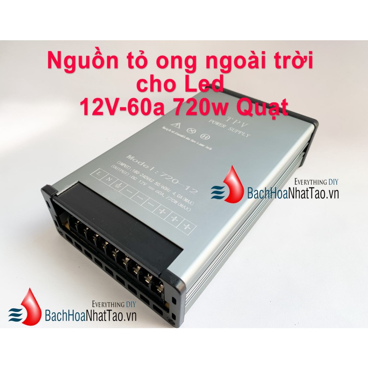 Nguồn tổ ong 12v 60a 720w ngoài trời mới 100%