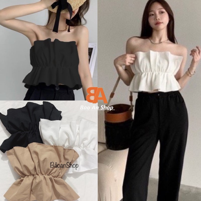 Áo ống kiểu bèo nhún eo , áo croptop nữ