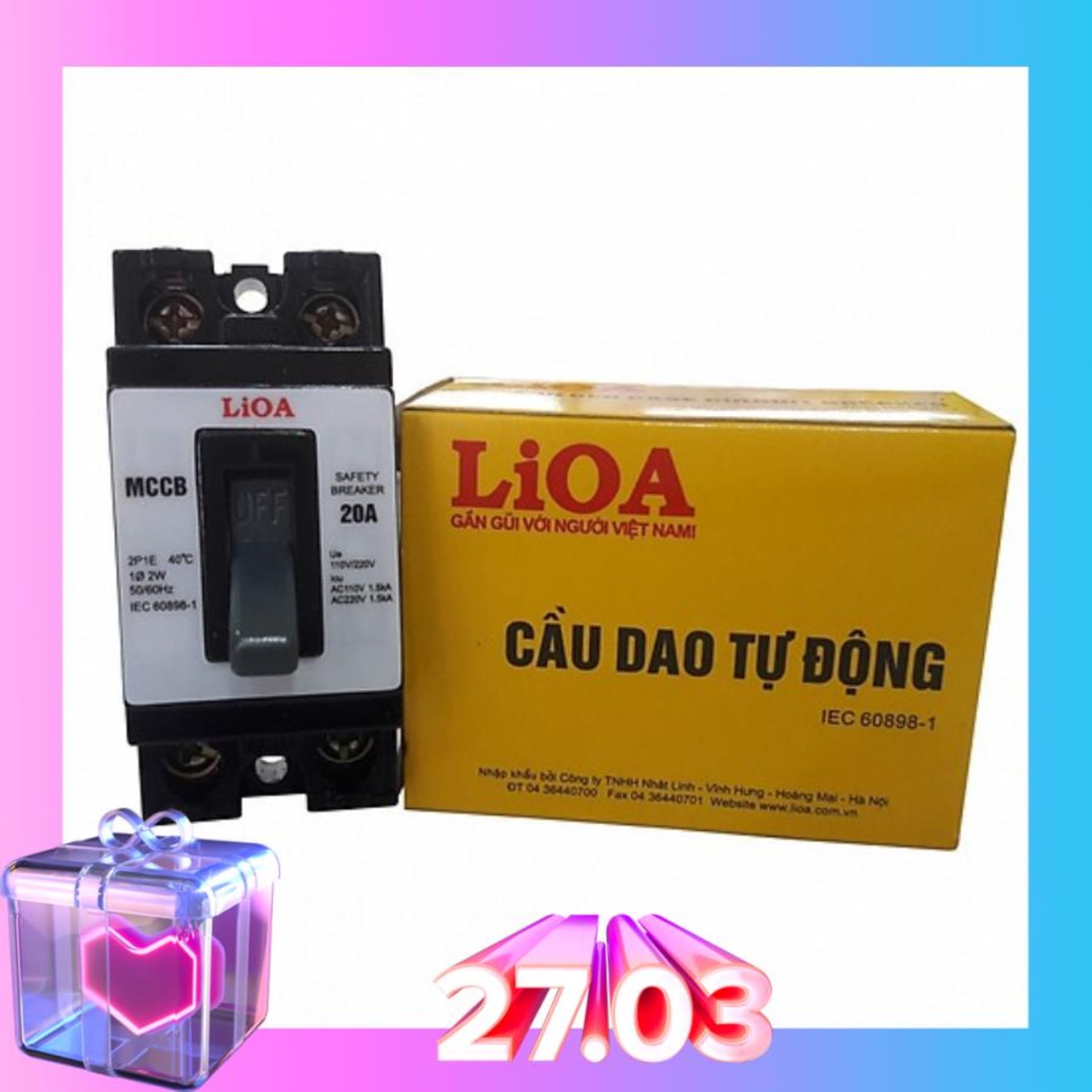 Cầu dao tự động an toàn 15a - 20a - 25a - 30a loại 2 cực 1 tiếp điểm-át khối lioa