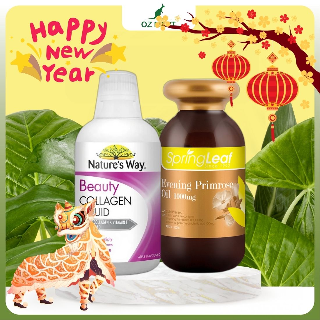 Combo Viên uống tinh dầu hoa anh thảo SpringLeaf Evening Primrose Oil 180 viên và Collagen nước Nature’s Way 500ml