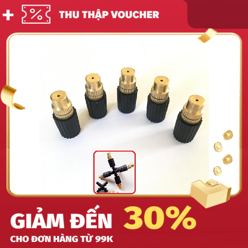 Set 5 đầu phun sương bằng đồng, điều chỉnh được lưu lượng nước.