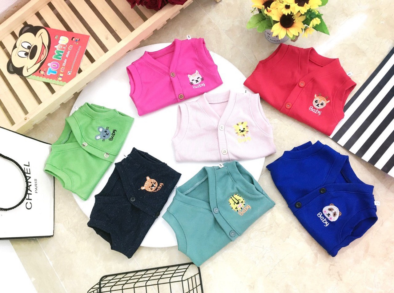 Áo Ghile len cardigan thêu họa tiết thú cưng cho bé trai bé gái 8-19kg