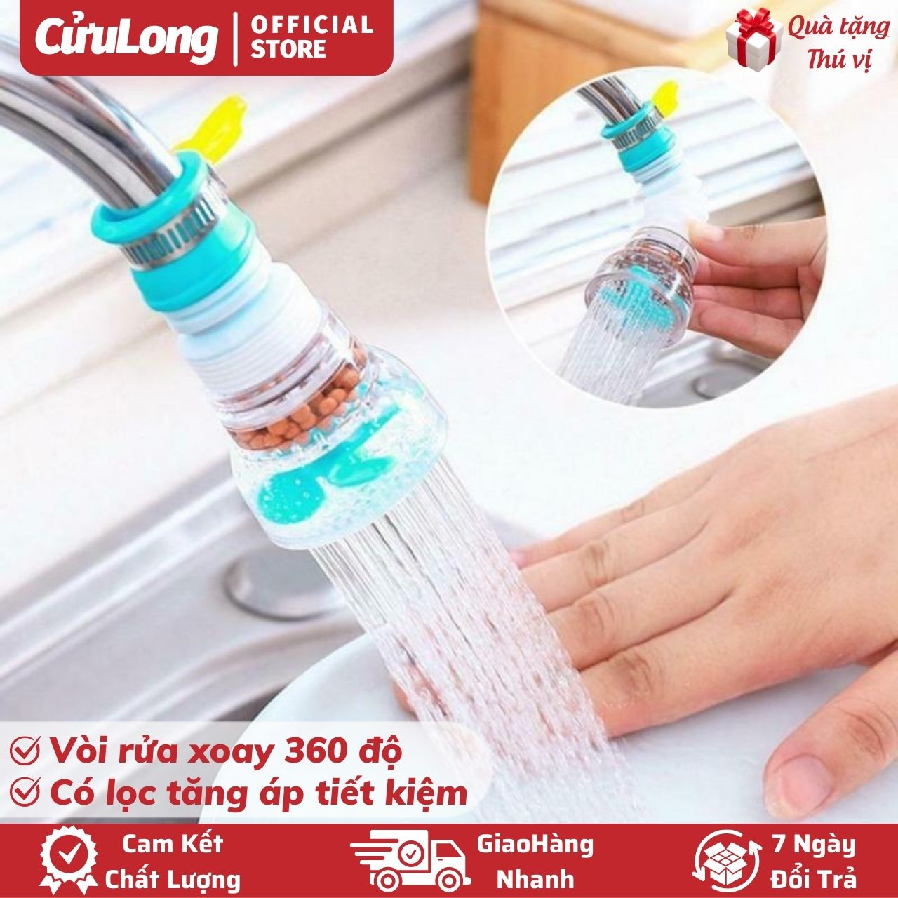 Vòi Sen Tăng Áp Bồn Rửa Xoay 360 Độ, Tăng Áp Lực Nước rửa chén bát vòi rửa chén tăng áp CuuLongstore