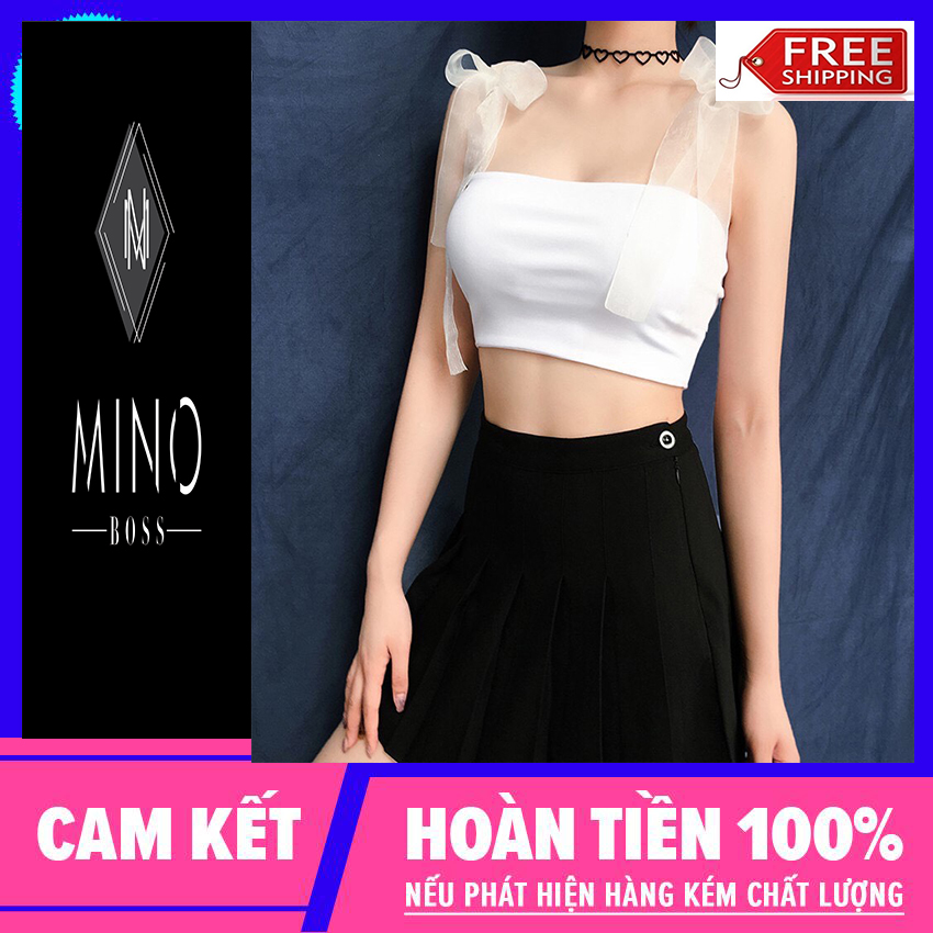 ÁO HAI DÂY RUY BĂNG vải borip, áo 2 dây trơn, áo 2 dâu nữ, áo 2 dây bản to, áo kiểu đẹp, áo kiểu nữ, Mino Boss