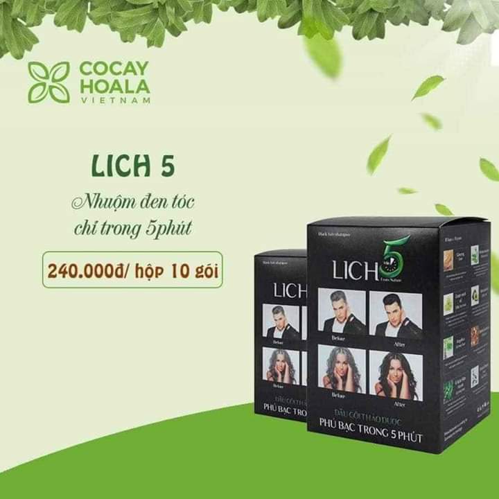Dầu Gội Thảo Dược Đen Tóc Lich5 Hộp 10 gói (Màu Đen, Màu Nâu Đen)