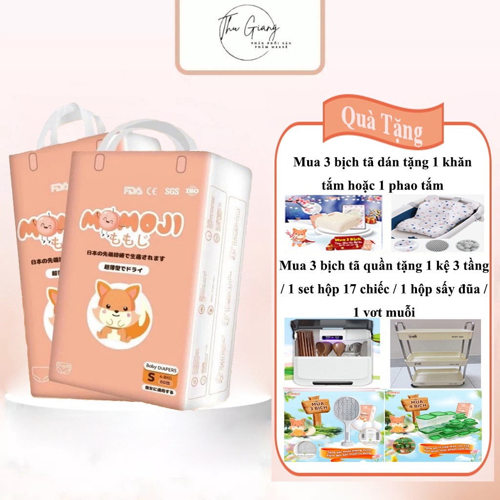 Combo 3 Tã Quần/Dán Momoji Nhật Bản, Thoáng Khí, Thoát Ẩm Tốt Giúp Da Bé Sơ Sinh Khô Thoáng Dài Lâu