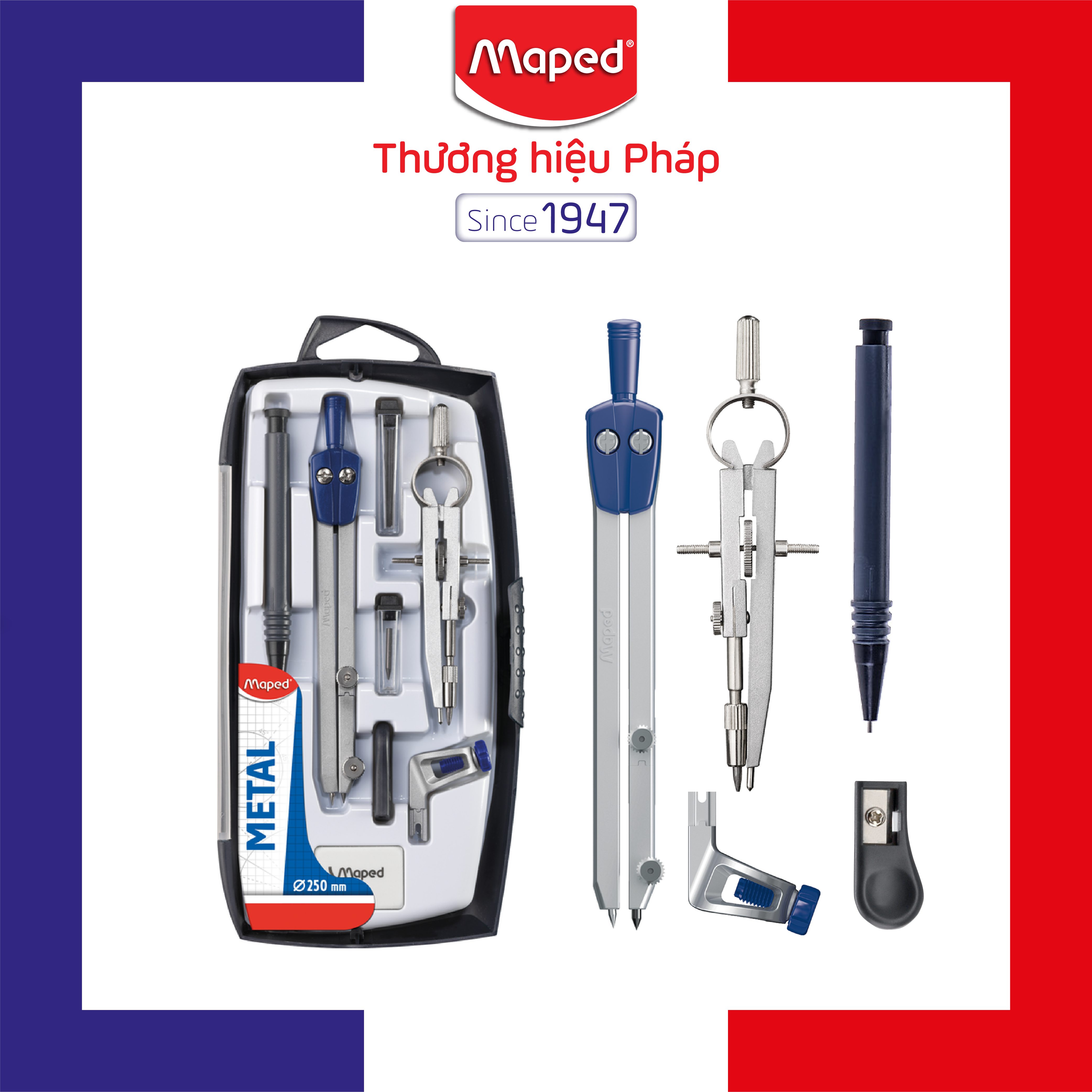 Maped - hộp compa kim loại start - set 8