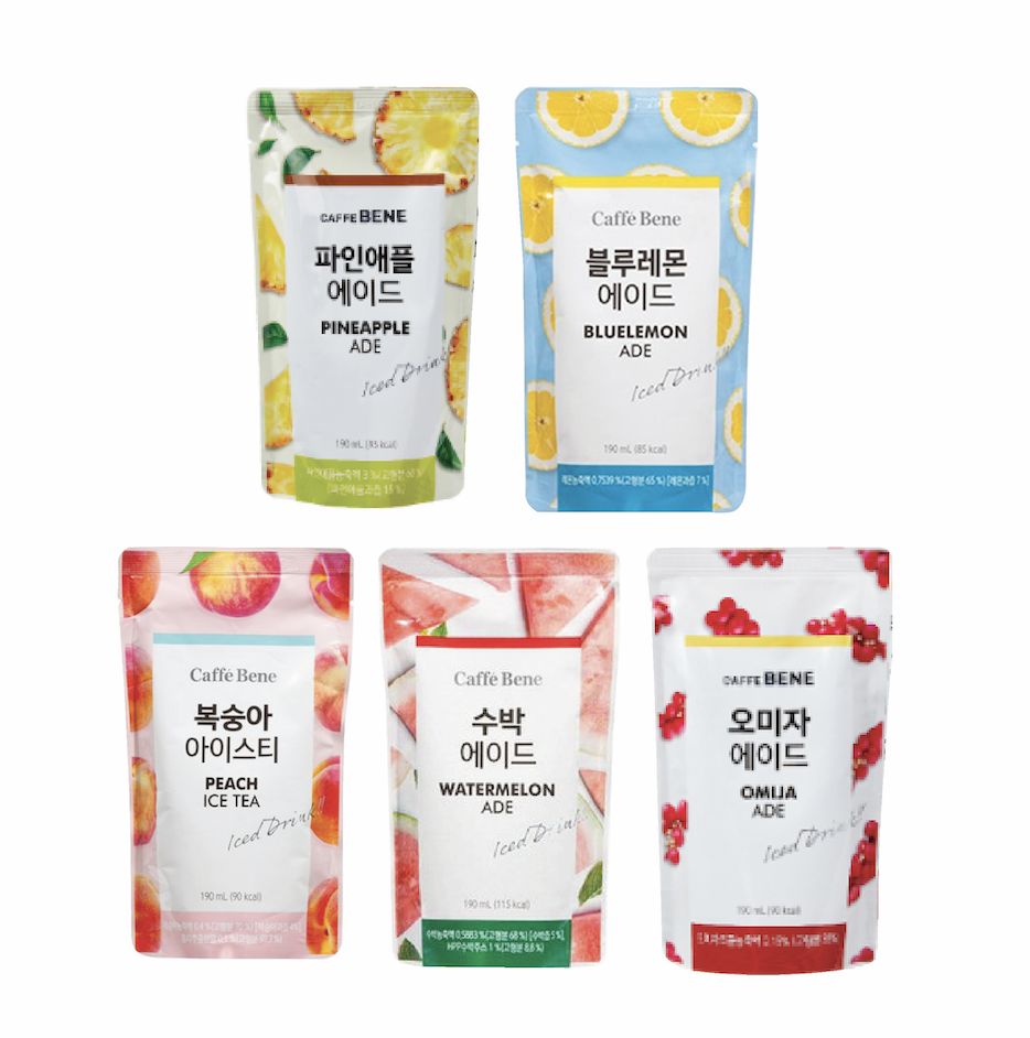 Combo 5 gói Trà Trái cây CaffeBene vị Chanh xanh/Dưa hấu/Đào/Dứa/Ngũ vị tử x 190ml/gói