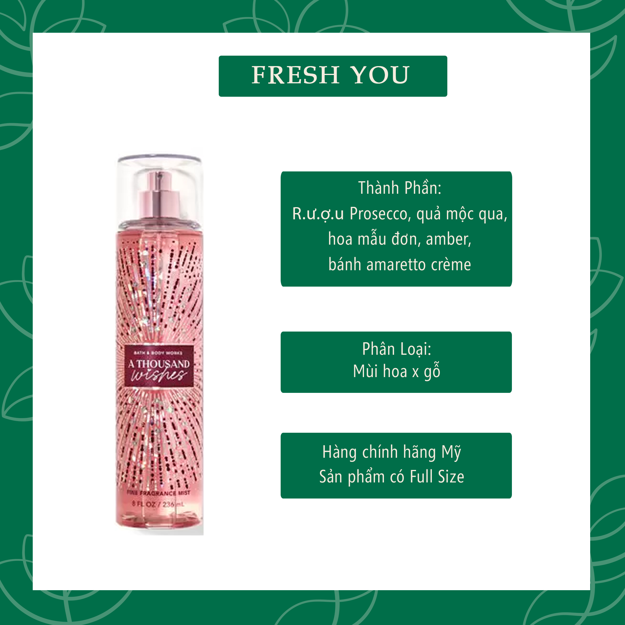 A Thousand Wishes - 10ml & 30ml Xịt Thơm Toàn Thân Body Mist Bath & Body Works - Gỗ