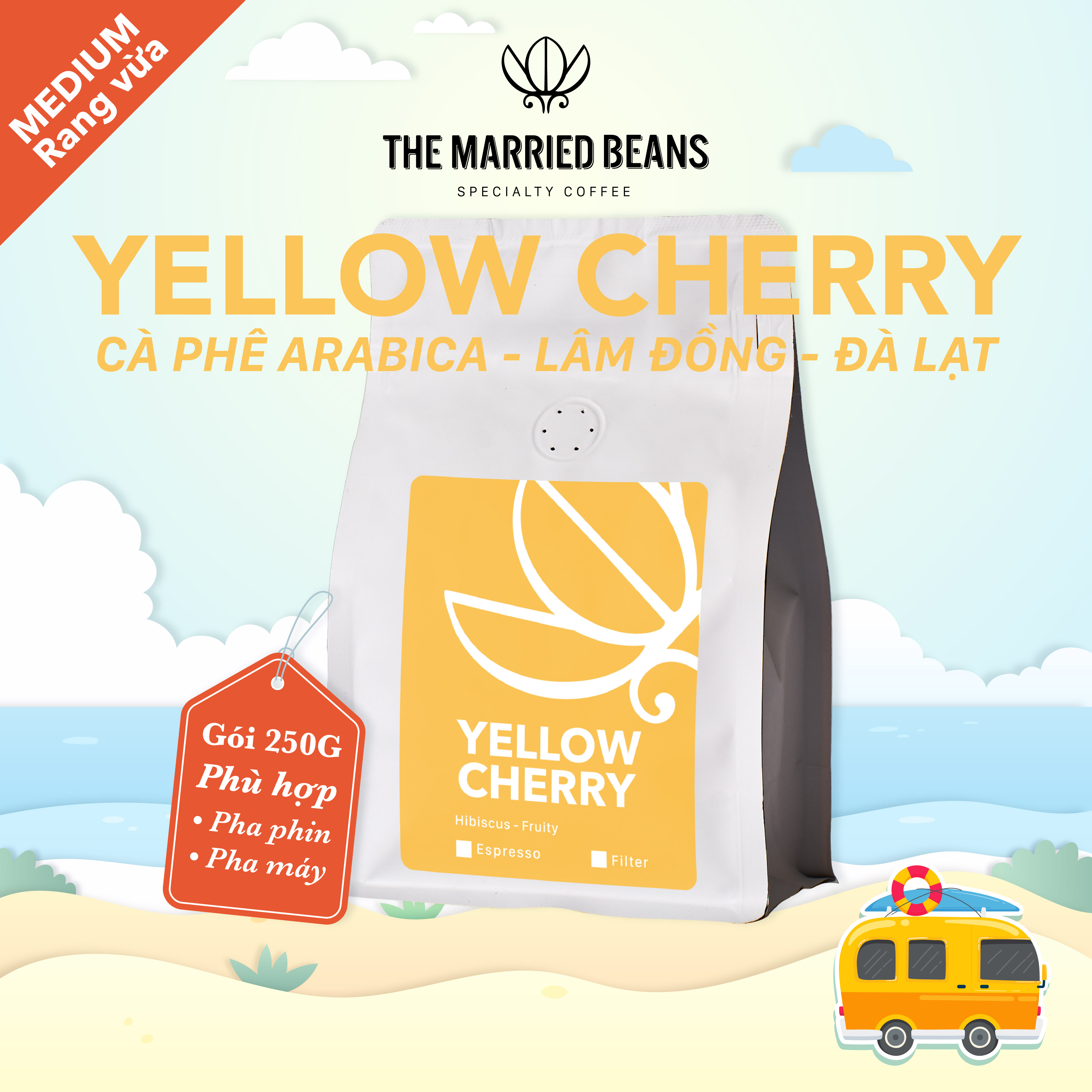 Cà phê đặc sản rang mộc arabica 100% yellow cherry, rang vừa the married beans