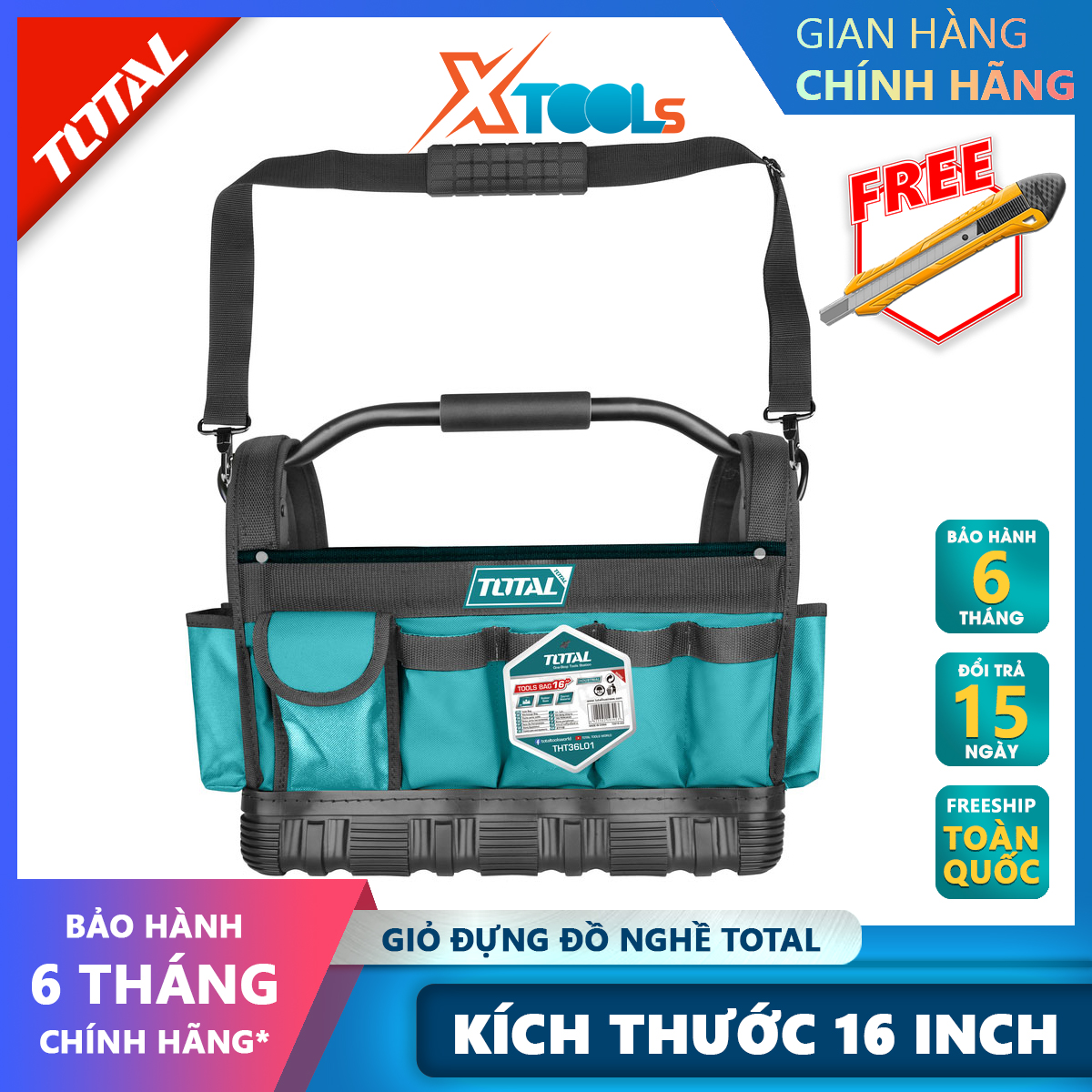 Túi đựng dụng cụ total tht36l01 giỏ đựng đồ nghề kích thước: 16" túi đựng dụng cụ 21 ngăn, túi đồ nghề cầm tay xtools
