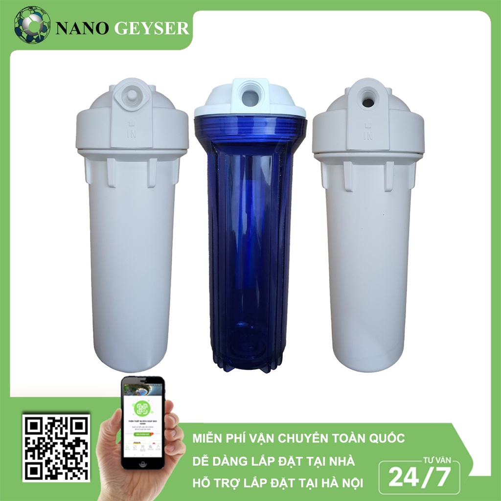Cốc lọc nước đầu nguồn 10in ren 21, ren 13, đầu nối nhanh, Cốc lọc nước máy RO, Cốc lọc nước máy Nano