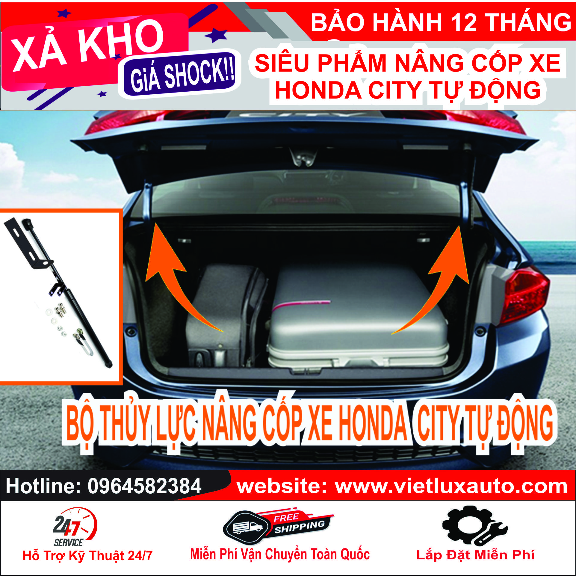 Bộ thủy lực nâng cốp xe honda city tự động