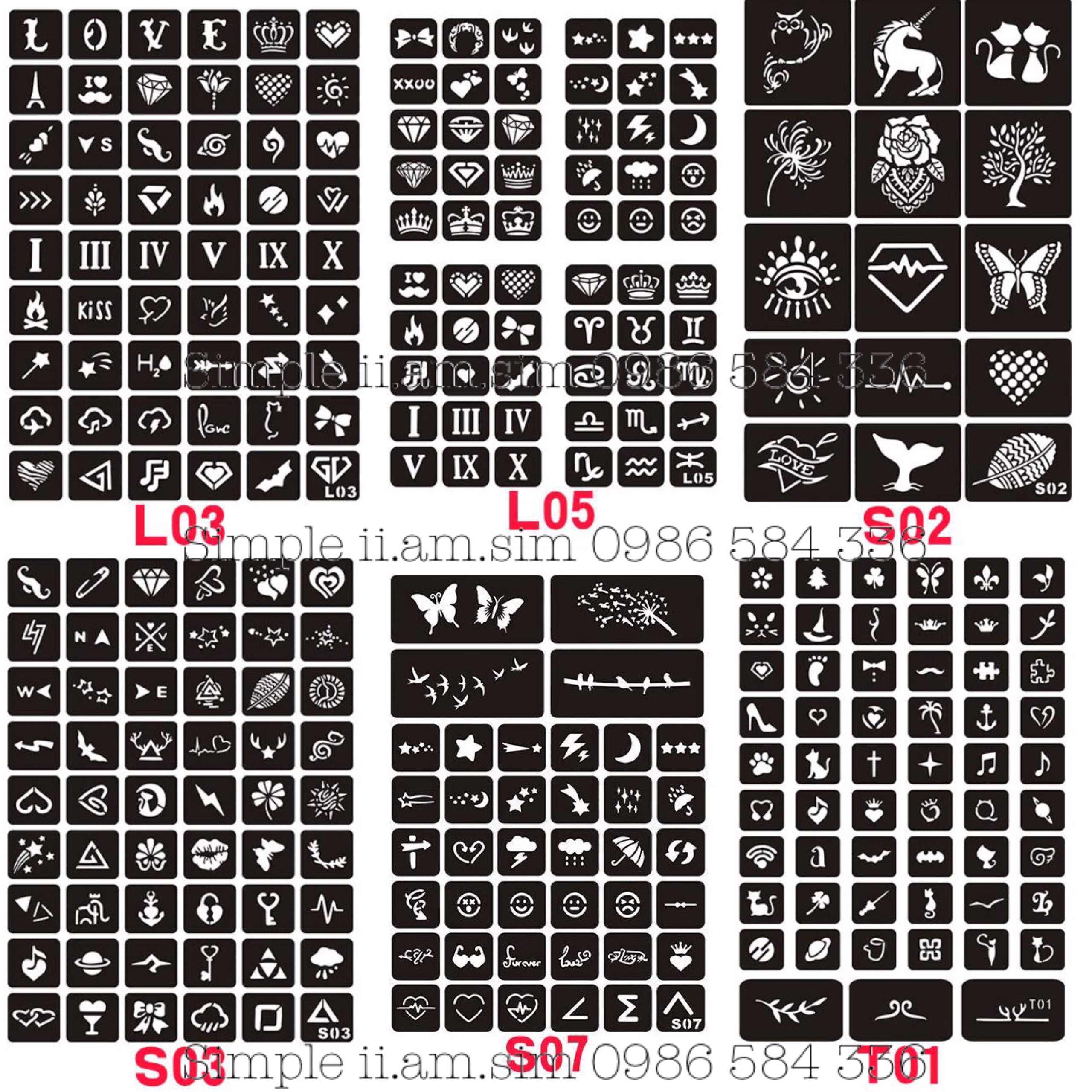 Khuôn vẽ hình xăm mẫu đa dạng [Chưa kèm mực]