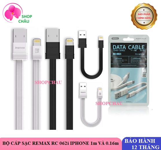 Bộ 2 cáp sạc lighning remax rc 062i dài 0,16m và 1m