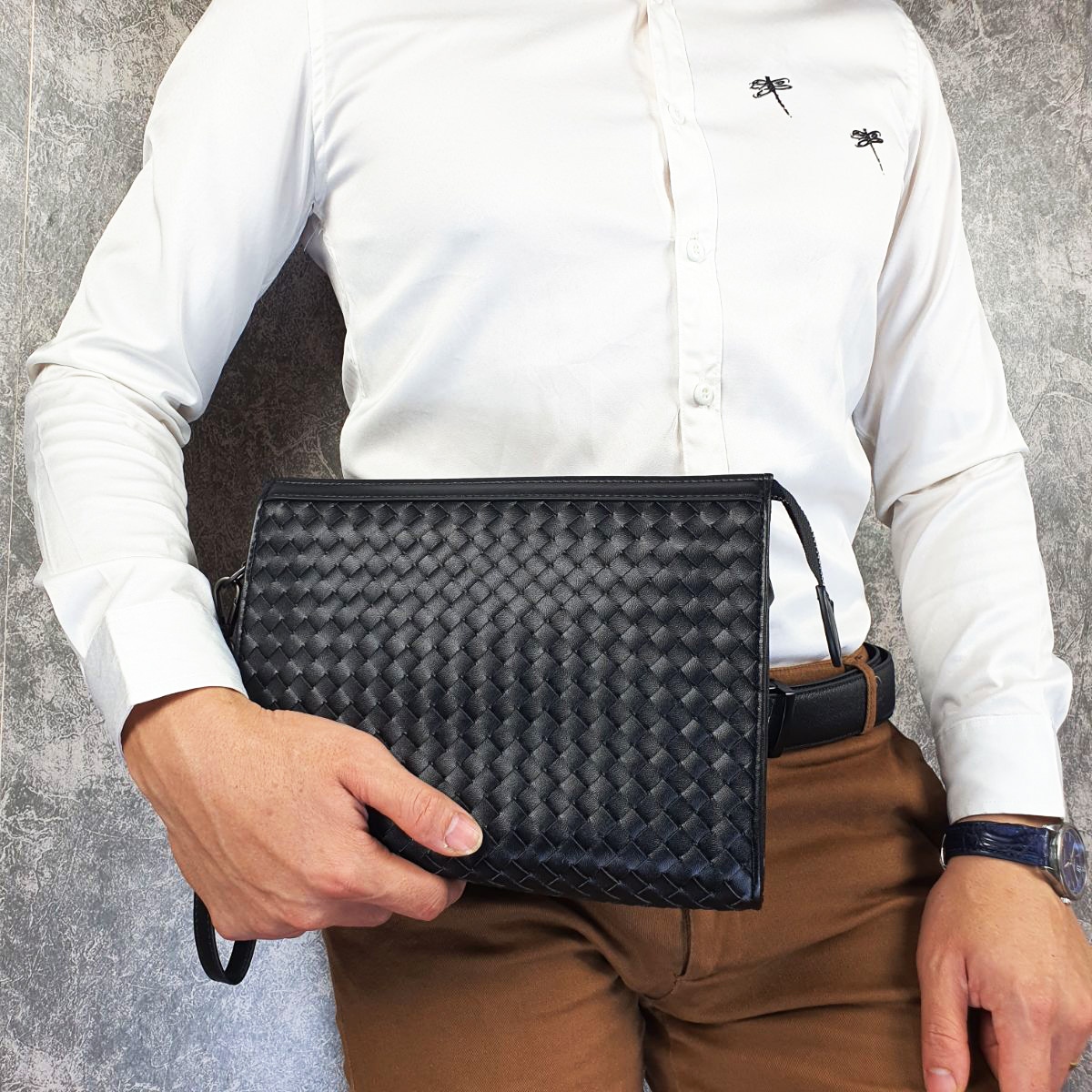 Clutch cầm tay nam da bò thật cl144lea - 100% da thật, bh 3 năm