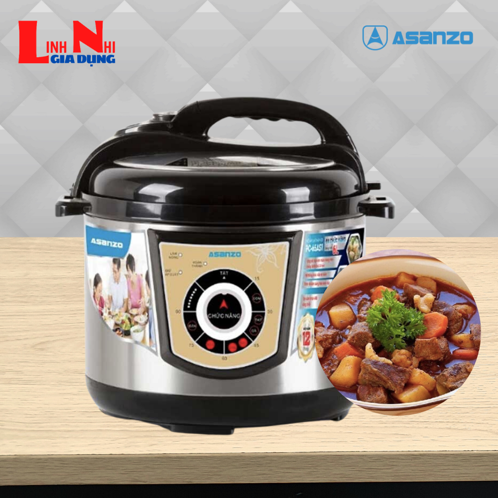Nồi áp suất điện đa năng 6.0 lít asanzo pc-65as1, công suất 1000w, lòng nồi bằng hợp kim nhôm - gia dụng linh nhi