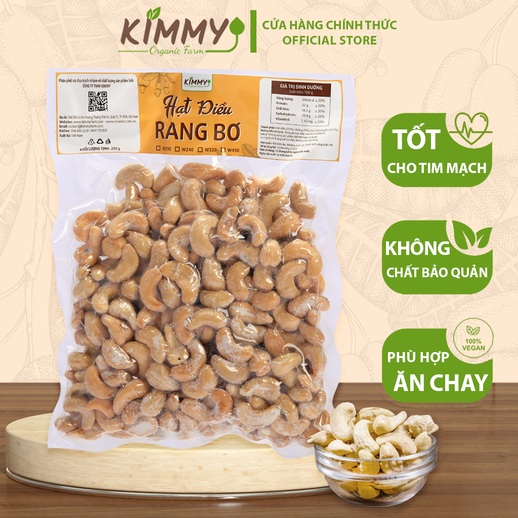 Hạt điều rang bơ nguyên hạt túi hút chân không 500g loại hạt điều w240 thượng hạng việt nam - hạt dinh dưỡng cao cấp - kimmy farm