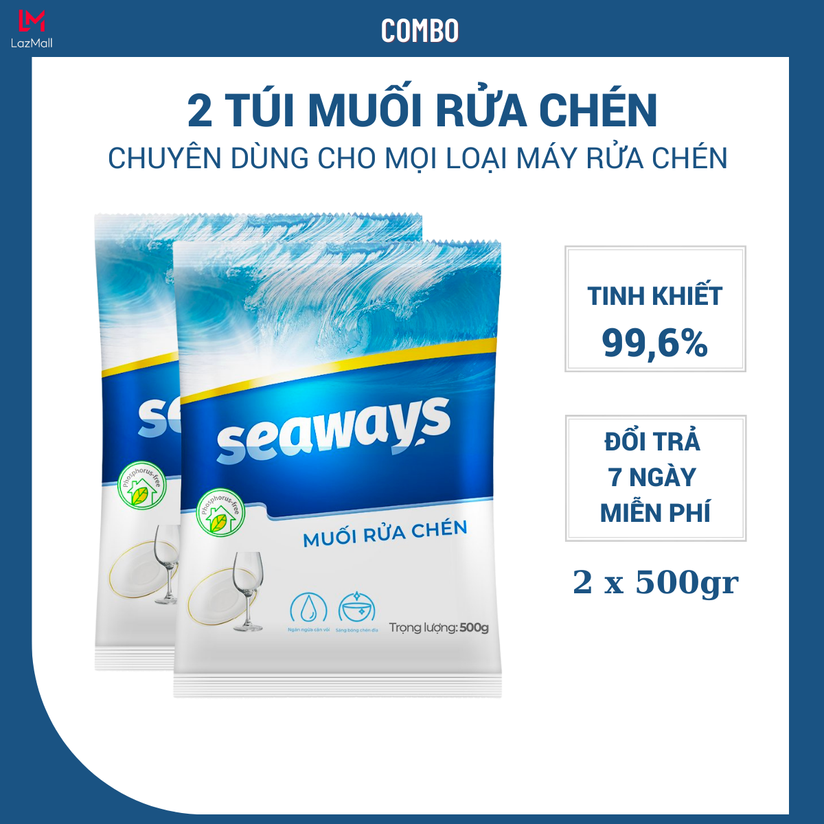 Combo 2 túi muối rửa chén bát Seaways - Dành cho mọi máy rửa chén bát