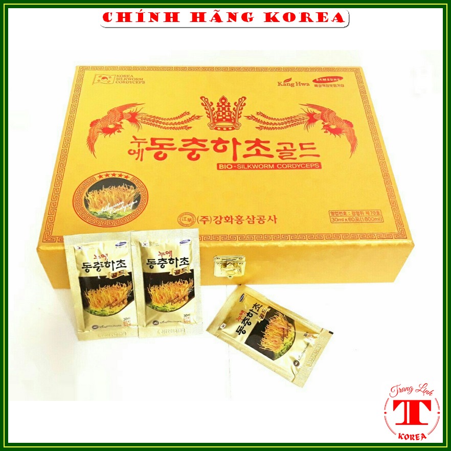 Đông trùng hạ thảo hộp gỗ vàng Bio thượng hạng, 60 gói x 30ml - Tăng thể lực, ổn định huyết áp, phòng ung thư, tranglinhkorea