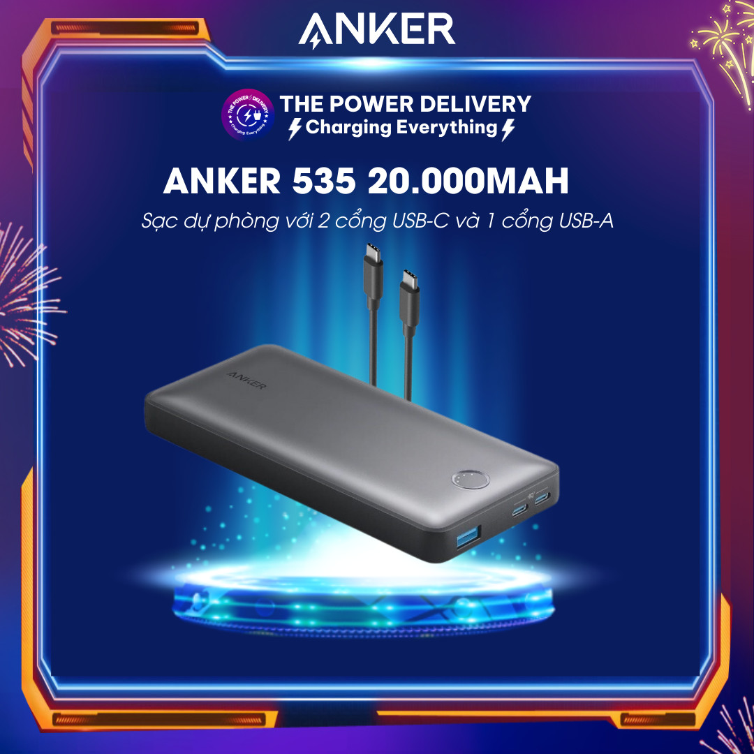  Pin sạc dự phòng Anker 535 20.000mAh 30w 3 Cổng 2C1A - A1366 Bảo hành 12 tháng 