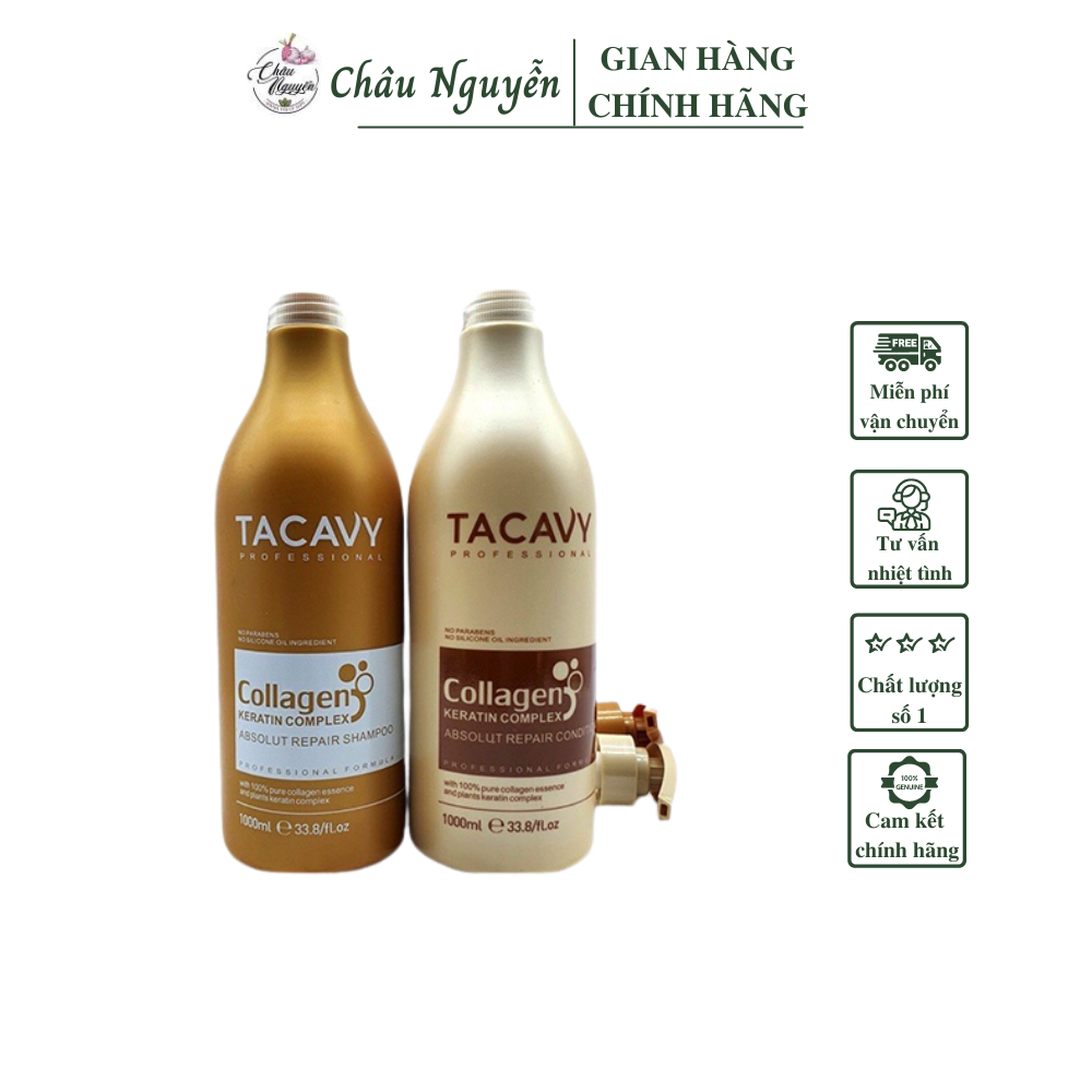 Cặp dầu gội xả Tacavy Collagen 1000ML phục hồi hư tổn, khô xơ gãy rụng, kích thích mọc tóc - cặp dầu