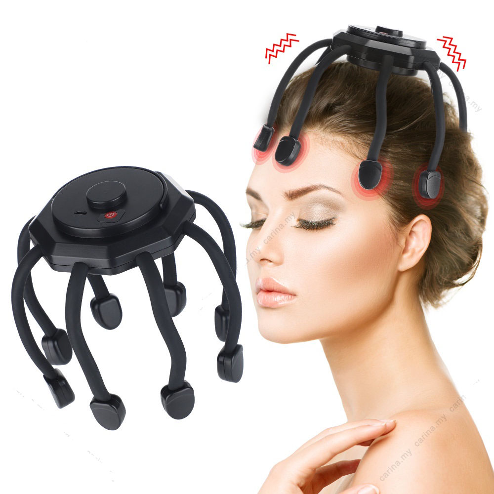 Máy massage đầu bằng điện 3 chế độ rung giúp thư giãn giảm căng thẳng cải thiện giấc ngủ giảm mệt mỏi đầu thư giãn não giảm stress dụng cụ mát xa da đầu bạch tuộc 4 bánh rung