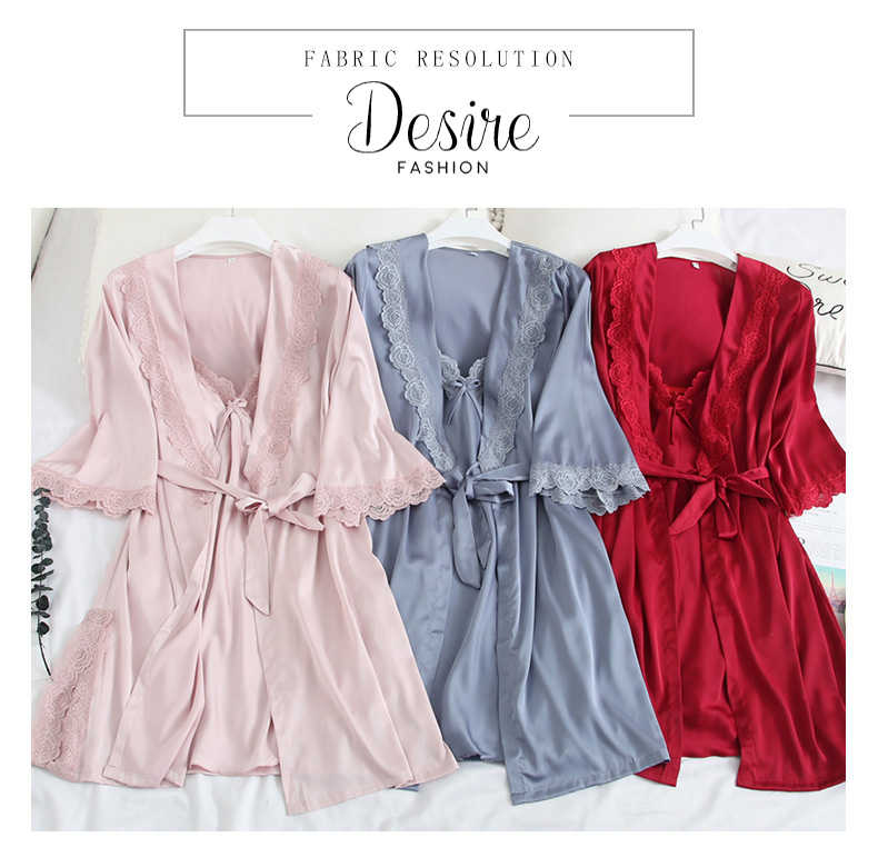 Đầm ngủ váy ngủ và áo choàng lụa satin cao cấp màu pastel sang trọng