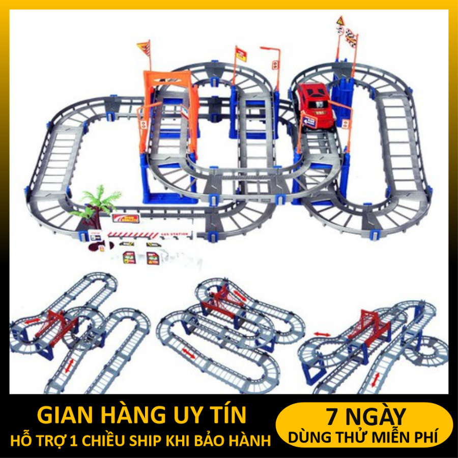 Lắp ráp mô hình đường ray xe ô tô với những mảnh ghép nhiều màu sắc giúp bé yêu có thể khám phá.