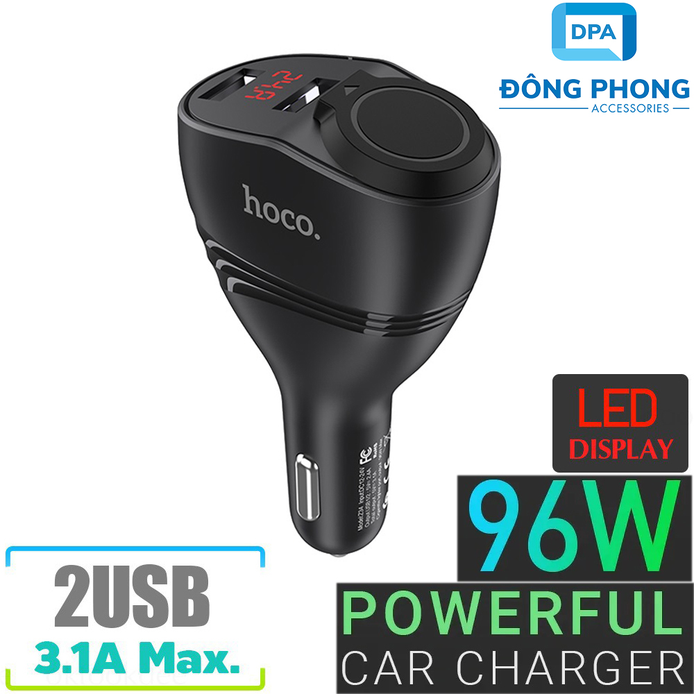 Tẩu Sạc Ô tô Đa Năng Hoco Z34 2 Cổng USB Chia Tẩu 96W Chính Hãng