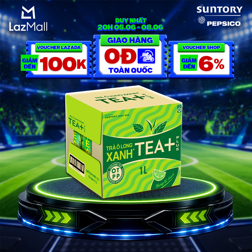 [SALE 6.6] Thùng 12 Chai Trà Ô Long Xanh Tea+ (1L/chai)