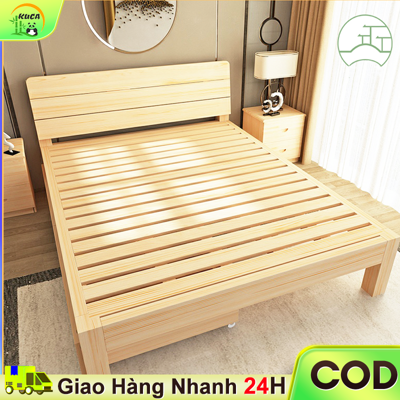 KUCA Giường ngủ gỗ Giường Pallet Gỗ Thông Mới Giường Ngủ Đẹp Chất Lượng gỗ thật 100% 3.5/4/5/6 feet Giường có ngăn kéo