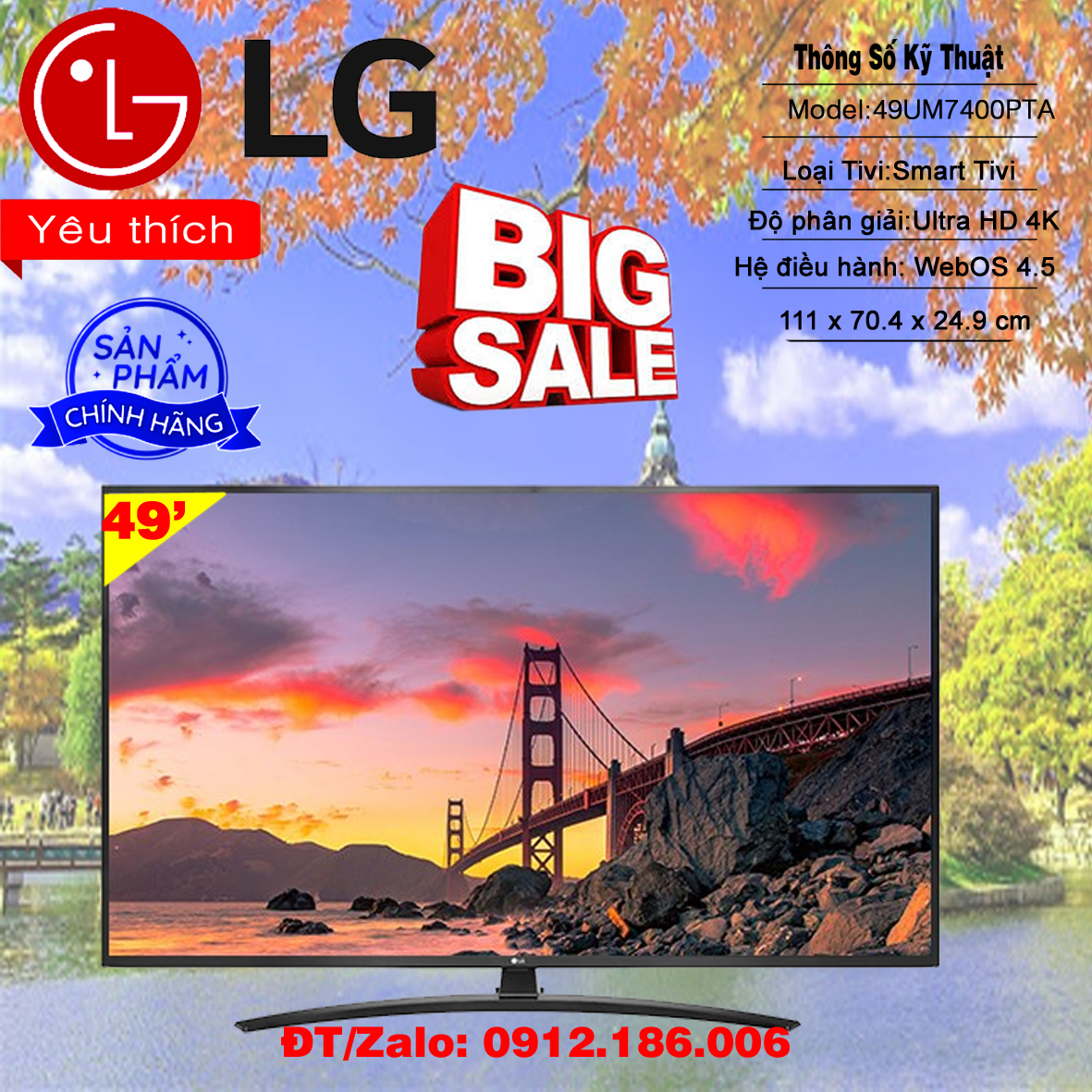 Smart tivi lg 4k 49 inch 49um7400pta - hàng chính hãng