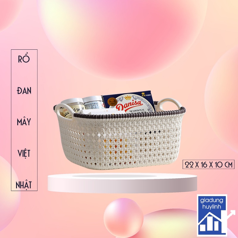 Giỏ nhựa, Rổ nhựa giả đan mây có quai cầm màu pastel xinh xắn, đồ dùng gia đình, Huy Linh