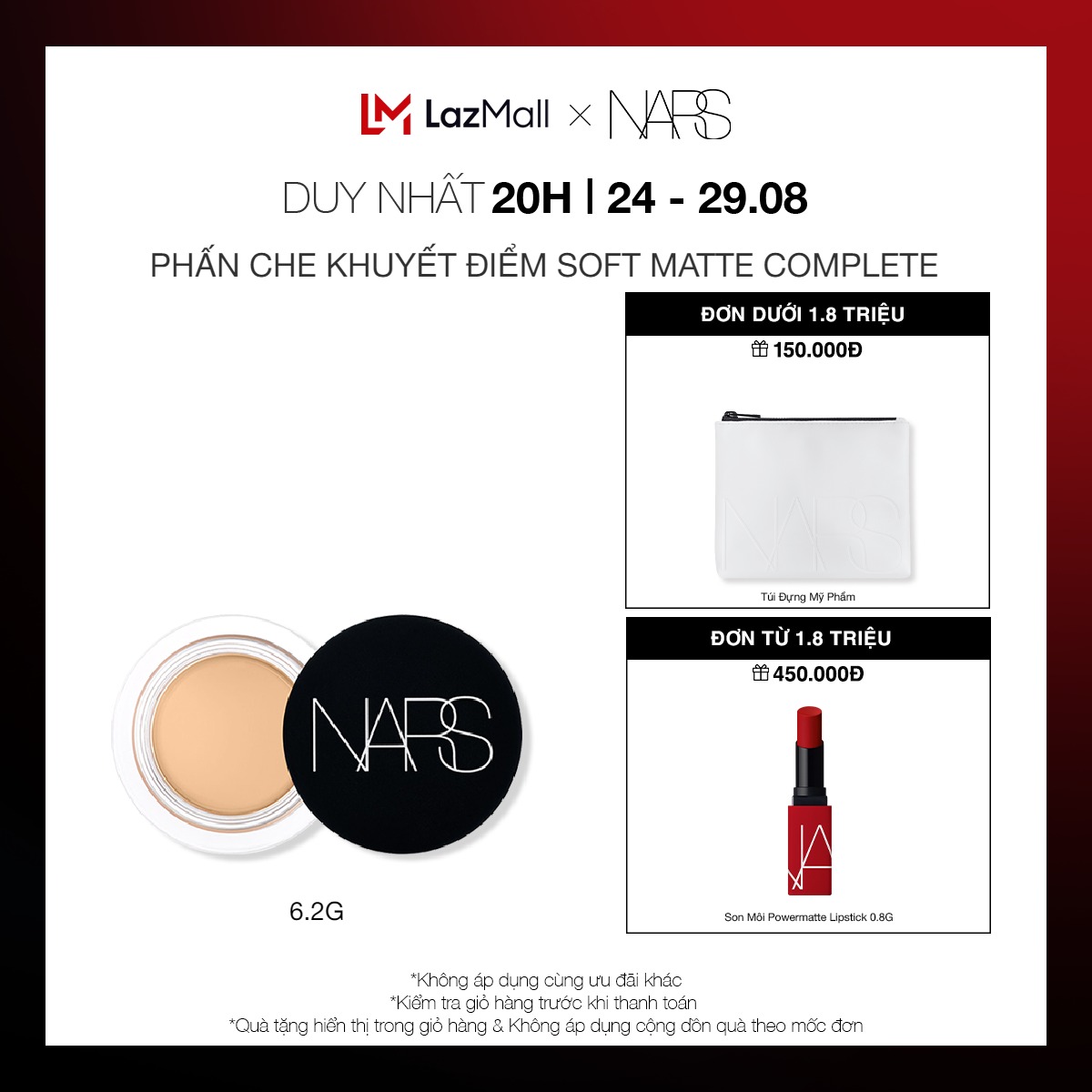 [20H | 24-29.08 | QUÀ TẶNG ĐẾN 450K] Phấn che khuyết điểm dạng kem NARS Soft Matte Complete Concealer 6.2g