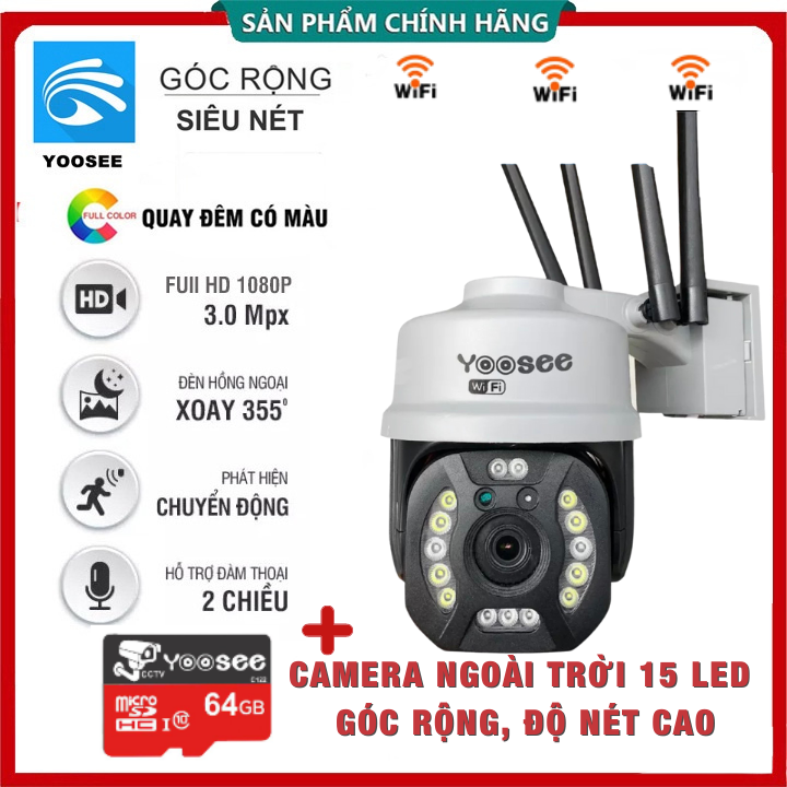 Camera yoosee ptz 15 led xoay 360 độ full hd 2.0mp- đàm thoại 2 chiều- báo động chống trộm- ban đêm có màu- wifi không dây ngoài trời