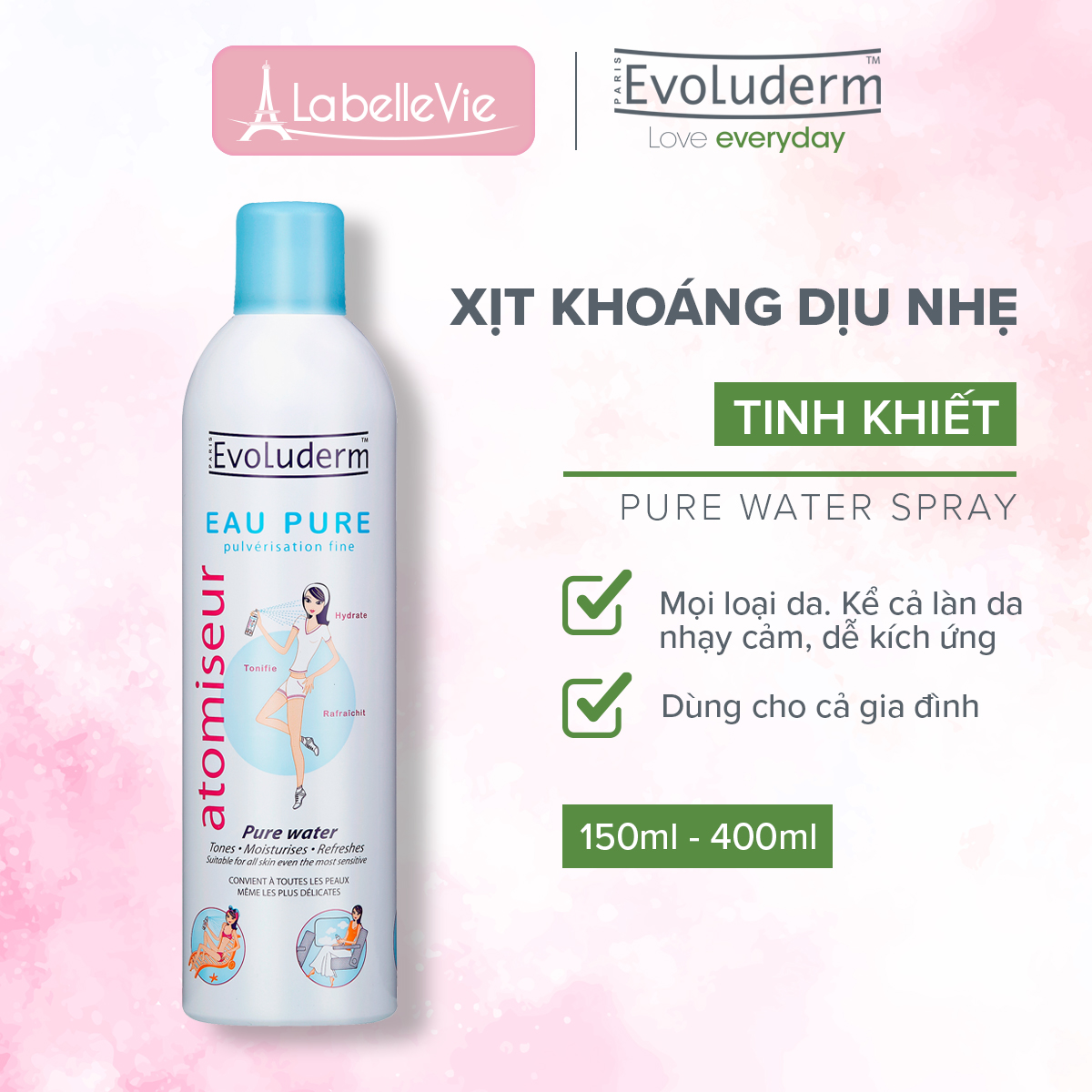 Xịt khoáng cấp ẩm làm dịu da Evoluderm 400ml