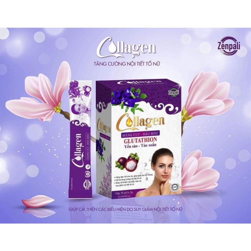 Collagen măng cụt đậu biếc zenpali - cốm uống đẹp da mờ nám, hộp 30 gói