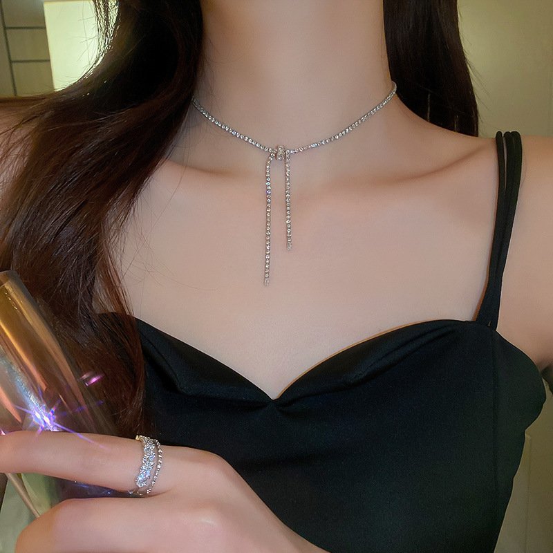 Dây chuyền Mặt Hình Nơ Đính Ngọc Trai, Vòng Cổ thời trang Hàn Quốc