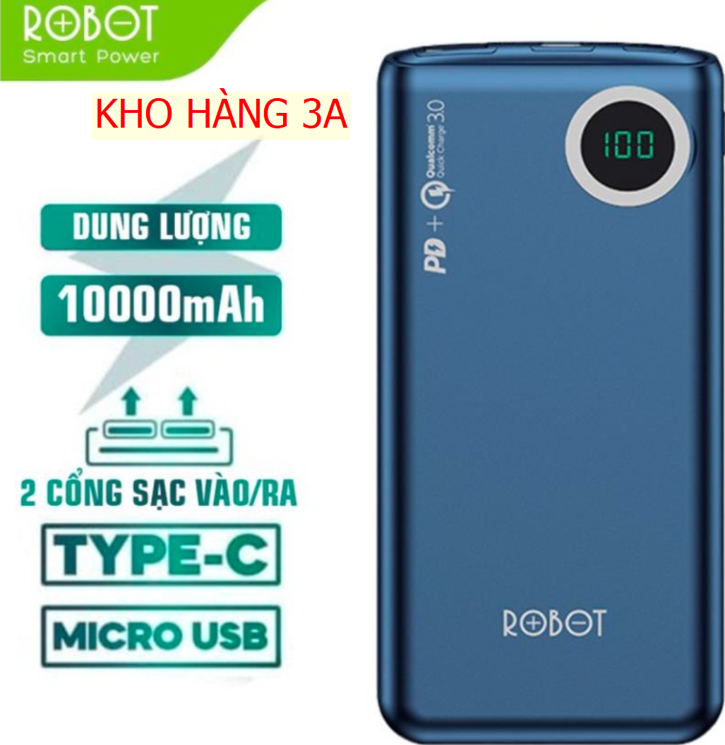 10.000mah,10000mah pin sạc dự phòng robot rt100q, rt190, rt180 chuẩn sạc nhanh đèn led hiện thị mức pin - bh 12