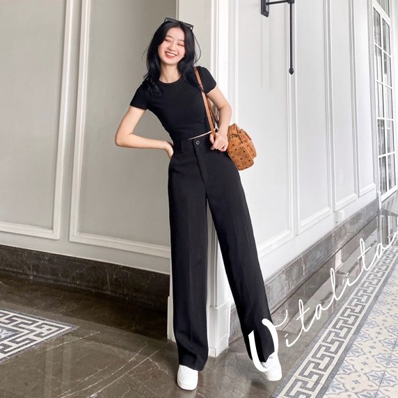 [Duy nhất 20H 10.11 - 13.11, Mua 2 giảm 10%] Quần tây ống suông ống rộng cúc giữa dáng dài 100cm cho cô nàng dưới 1m72 size( 40-67kg)-Thu Thảo Store.