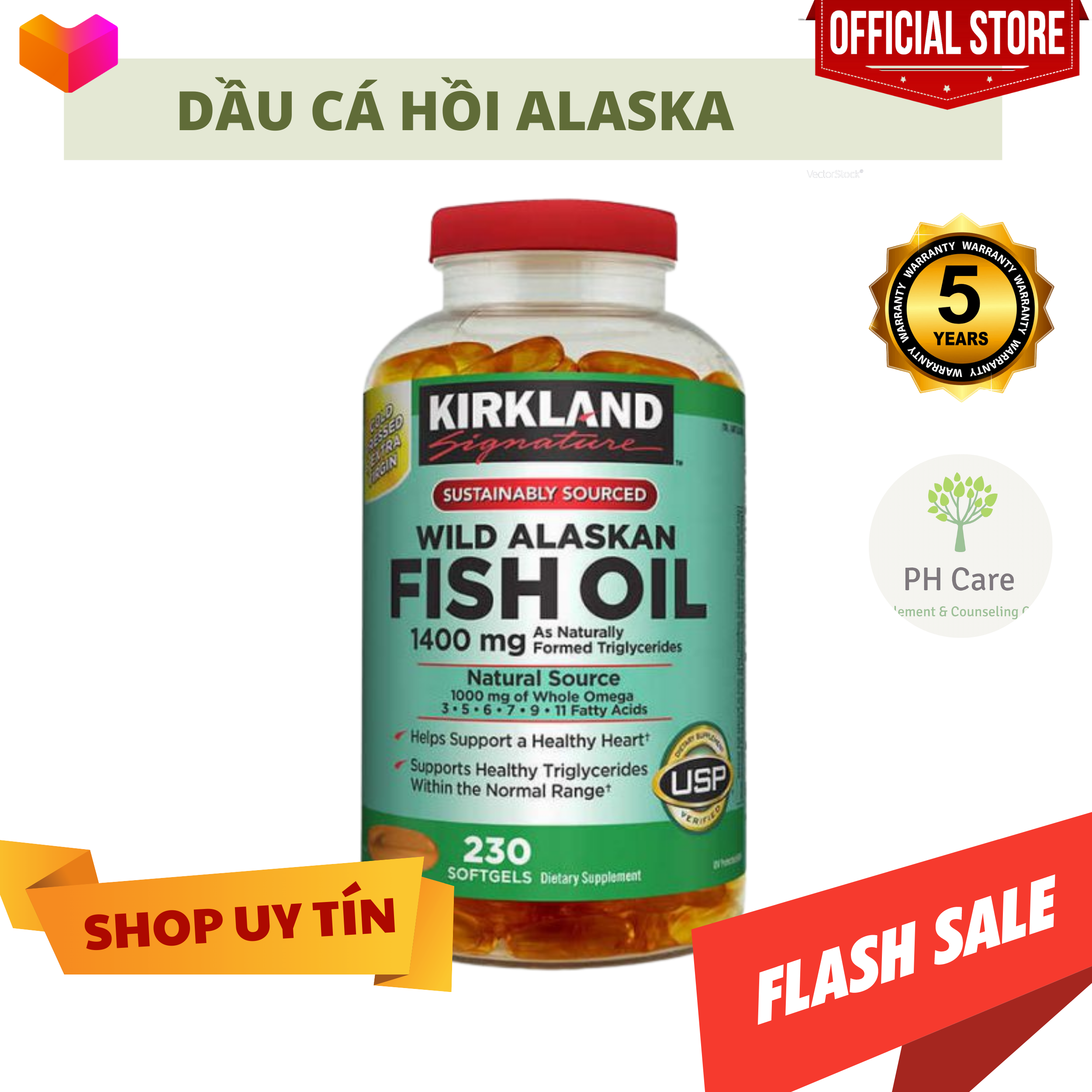 Dầu cá kirkland wild alaskan fish oil 1400mg hộp 230 viên